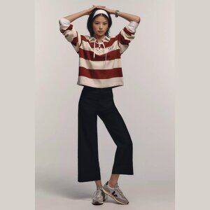 Anthropologie Maeve Colette Cropped Wide Leg Pants Black 34 Tall